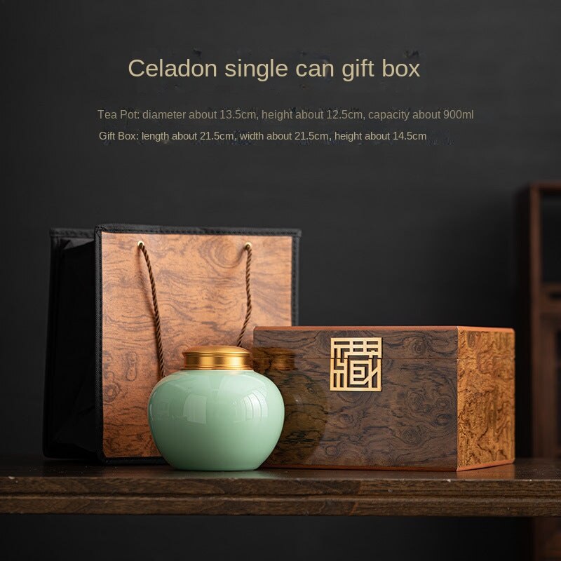 Japanese-Style Tin Cover Celadon Tea Leaf Jar