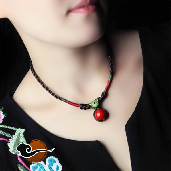 Vintage Handmade Turquoise Red Gemstone Clavicle Necklace