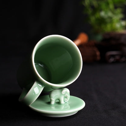 Elegance Celadon Elephant Ceramic  Coffee Cup