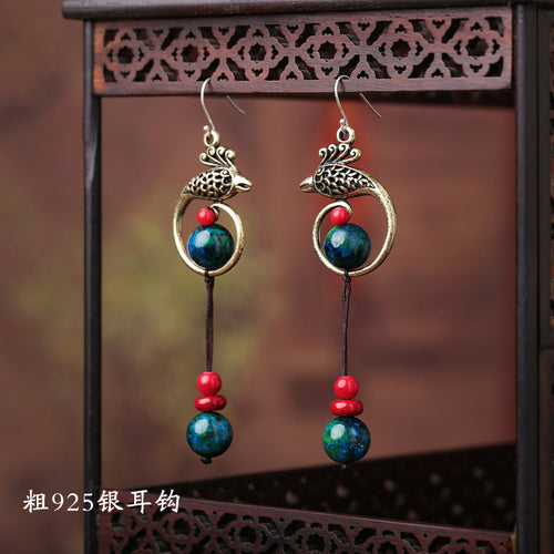 Blue Bird Turquoise Brass Tassel Earrings