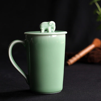Elegance Celadon Elephant Ceramic  Coffee Cup