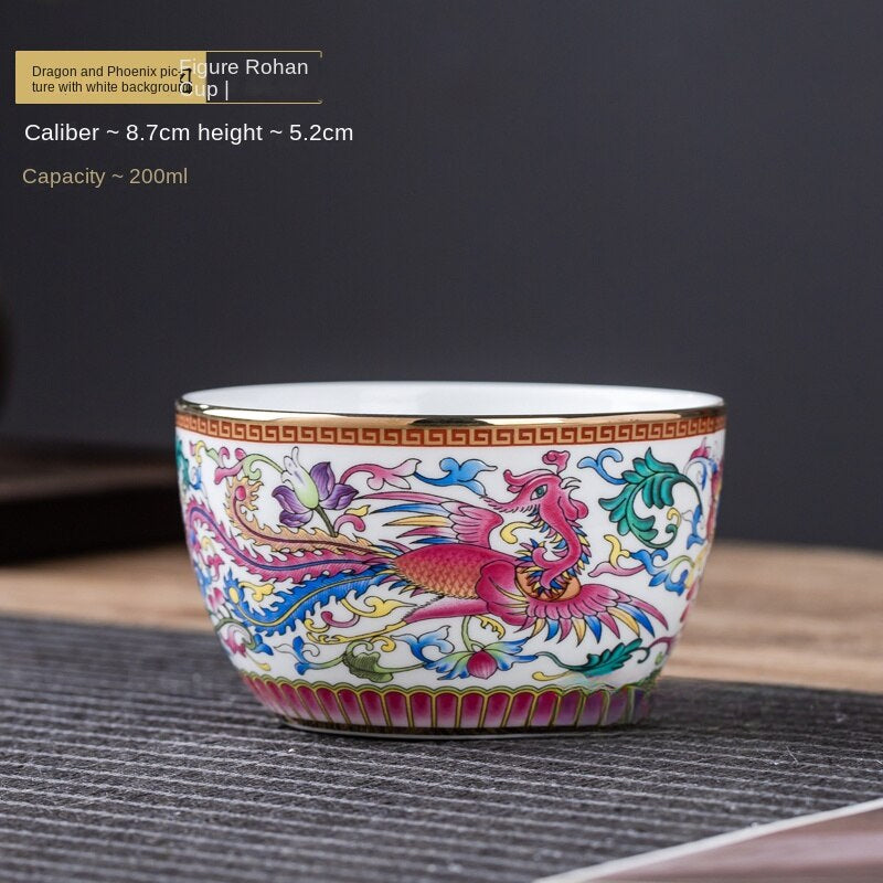 Auspicious Dragon &amp; Phoenix Enamel Color Soup Bowl