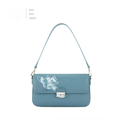 Elegant Jade Orchid Embroidered Leather Square Handbag