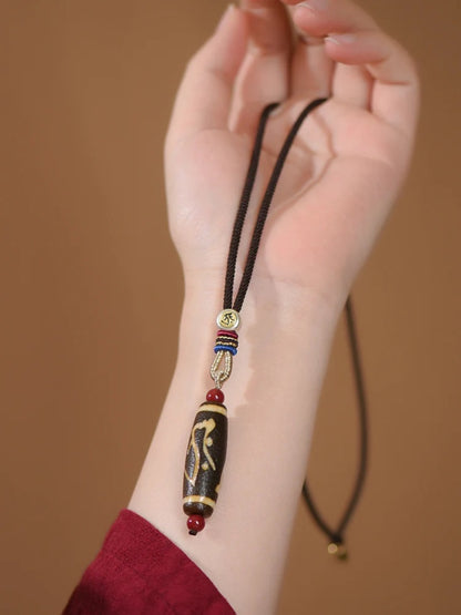 Zodiac Buddha Cinnabar Dzi Bead Pendant Necklace