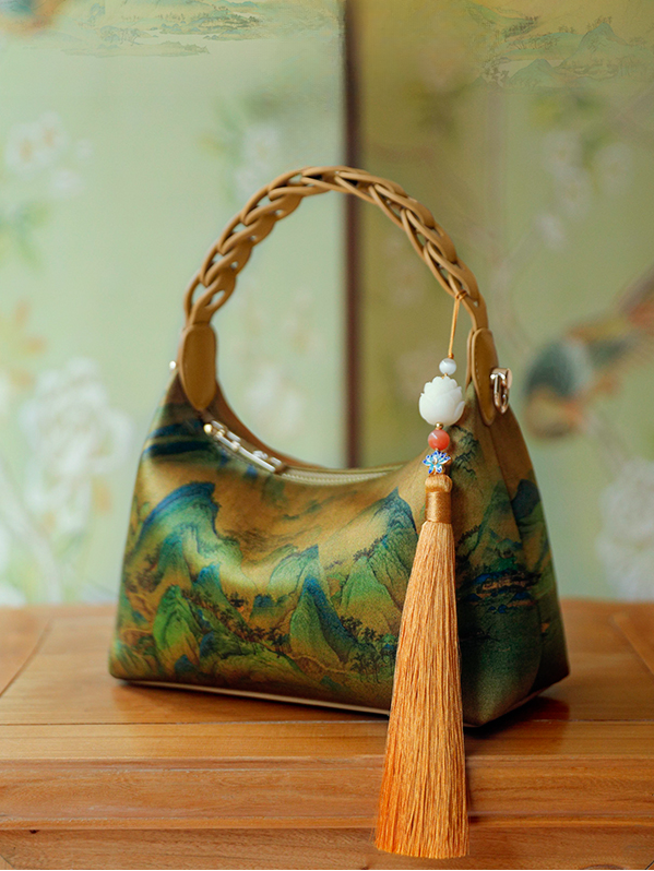 Vintage Rivers And Mountains Embroidered Mulberry Silk Handbag