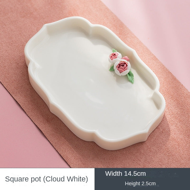 Hand-Pinched Flower Ceramic Tea Tray