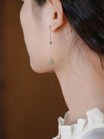 Temperament Hetian Jade Long Earrings