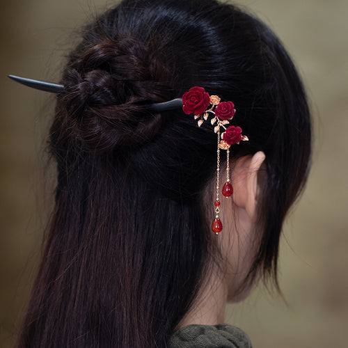 Original Red Agate Pearl Tassel Headdress