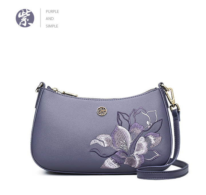 Prosperity Flowers Bloom Embroidered Genuine Leather Handbag