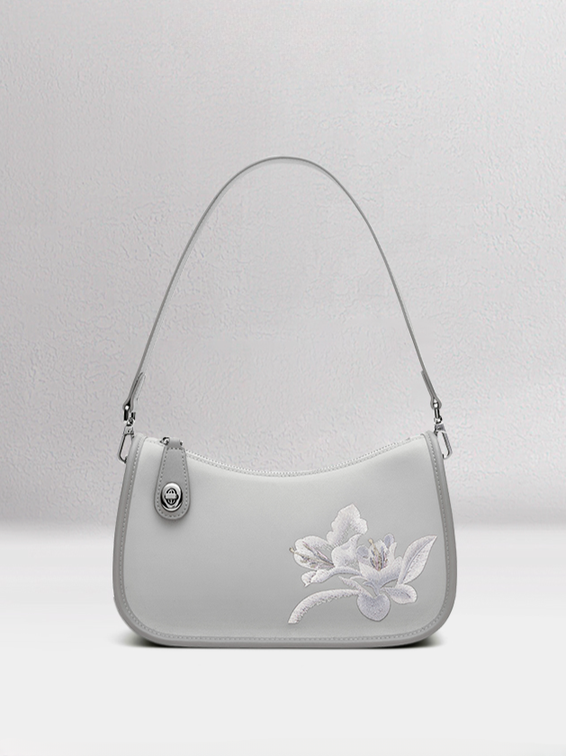 Elegant Azalea Embroidered Leather Shoudler Bag