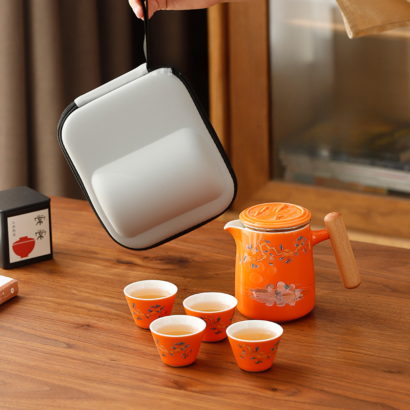 Persimmon Ruyi Travel Tea Set One Pot Four Cups