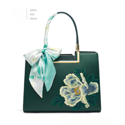 Silk Scarf Saussurea Involucrata Leather Embroidery Handbag