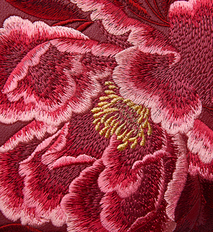 Auspicious Prosperity Flower Blossom Embroidered Genuine Leather Shoulder Bag