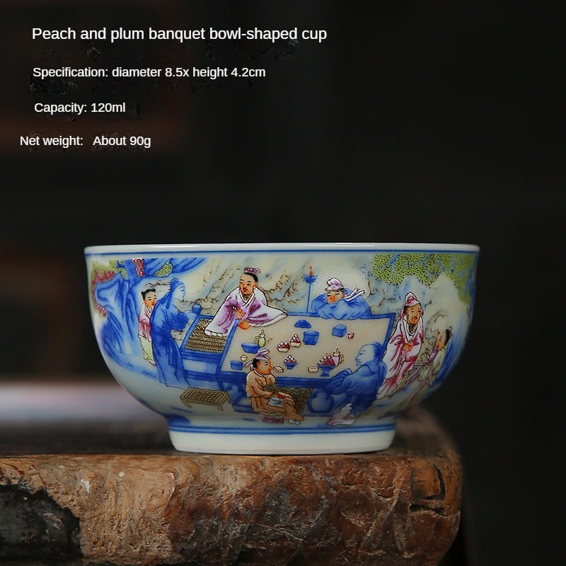 Peach and Plum Night Blue and White Tea Cup