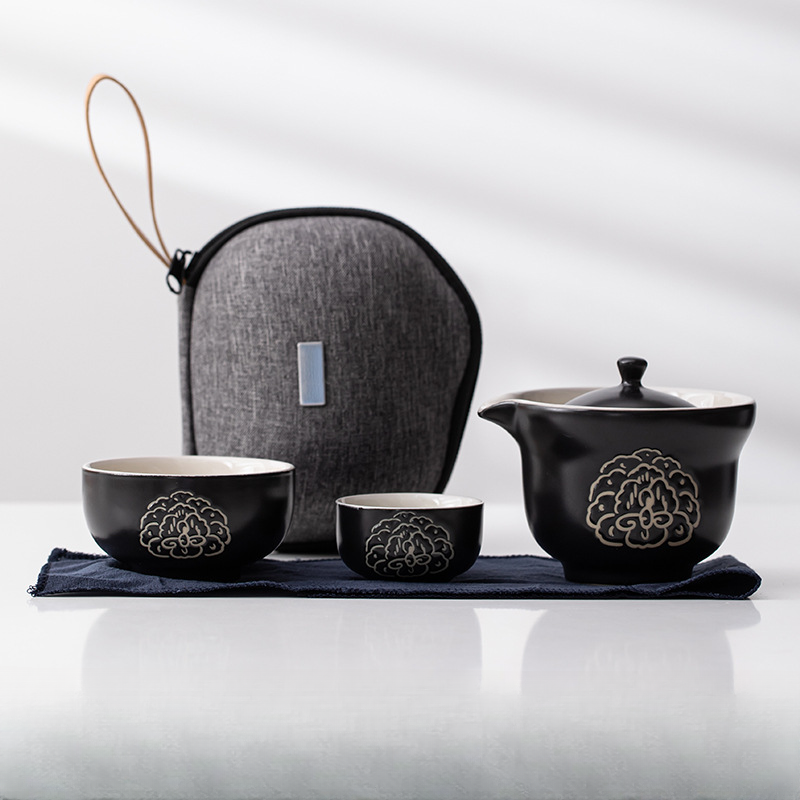 Black Ceramic Portable Travel Tea Set