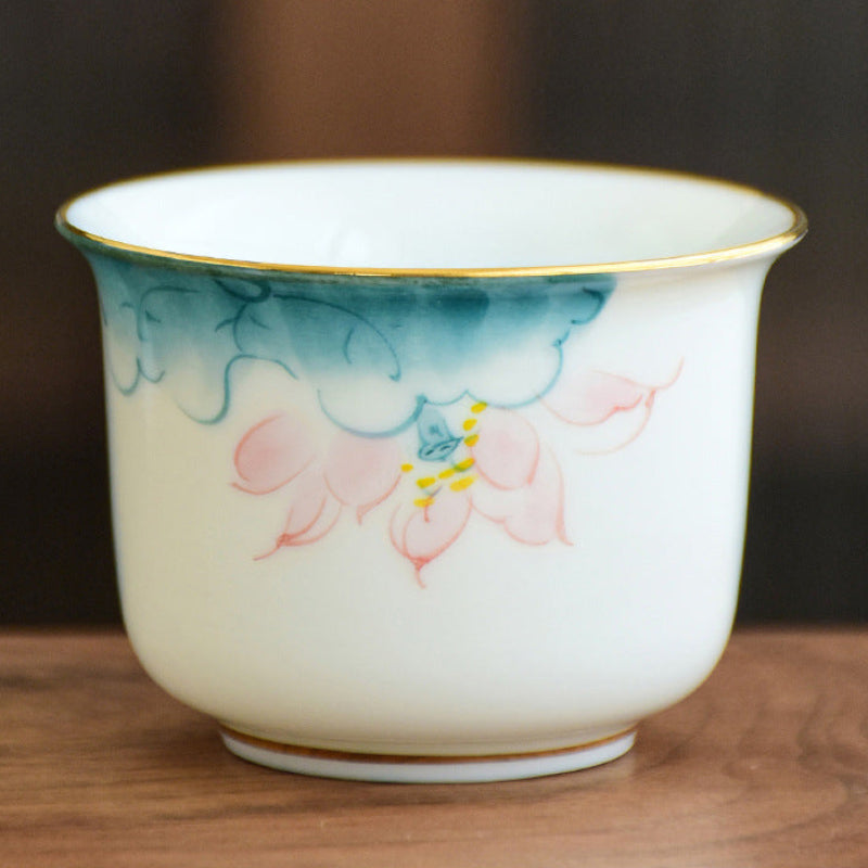 Hand Painted Lotus White Porcelain Tea Cup