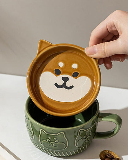 Panda &amp; Shiba Inu Dog &amp; Cats Ceramic Cup&amp;Saucer / Bowl&amp;Plate Set