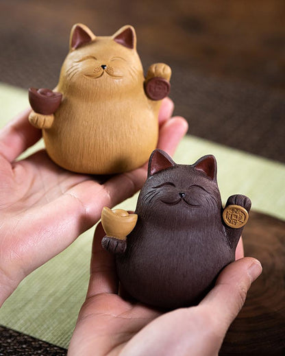 Handmade Wealth Cat Decorative Redware Tea Pet - gloriouscollection