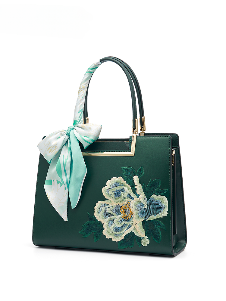 Prosperity Flowers Bloom Embroidered Leather Handbag