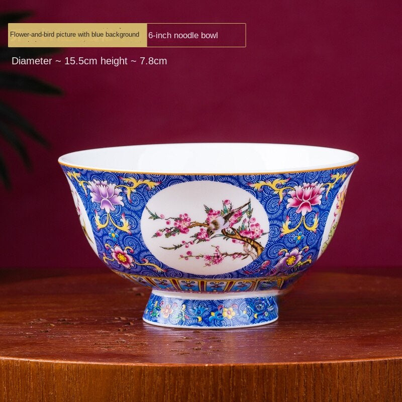 Flower and Bird Enamel Color Noble Bone China Bowl