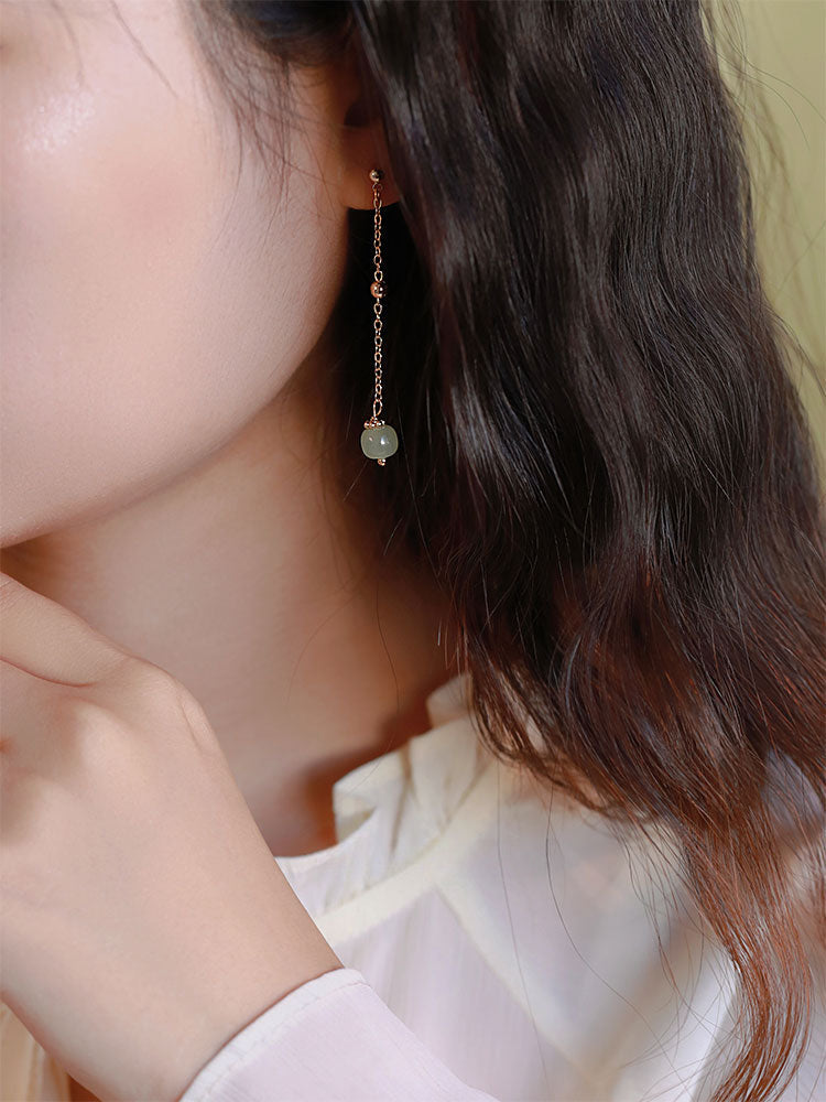 Temperament Hetian Jade Long Earrings