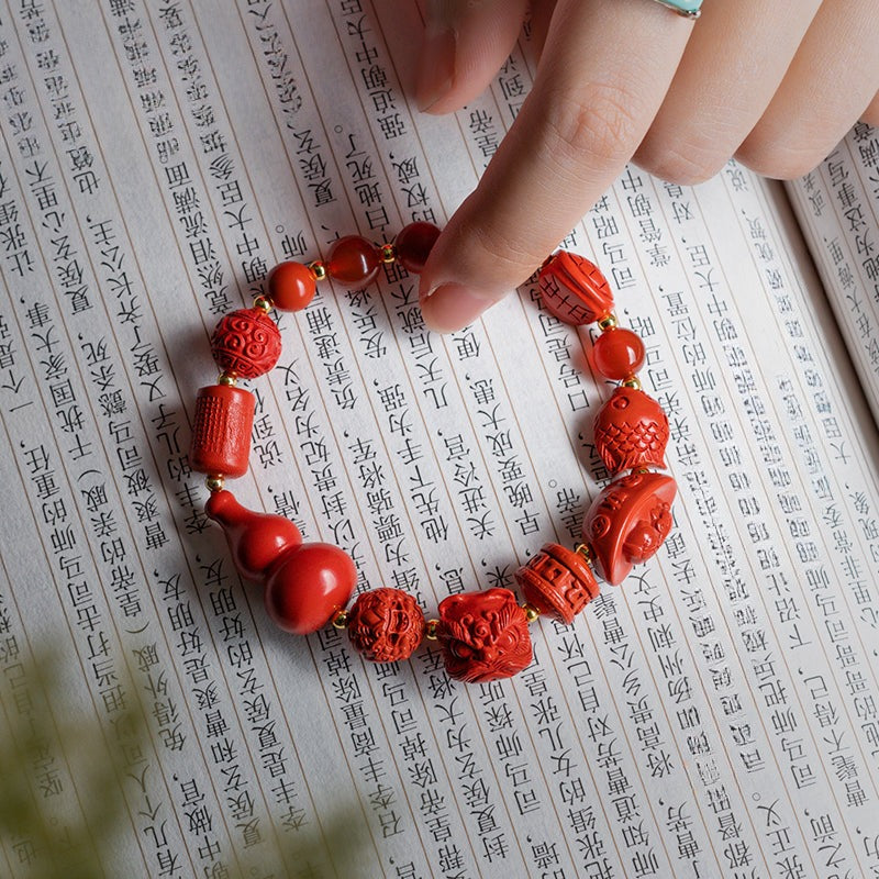 Cinnabar Duobao Lucky Beads Agate Bracelet