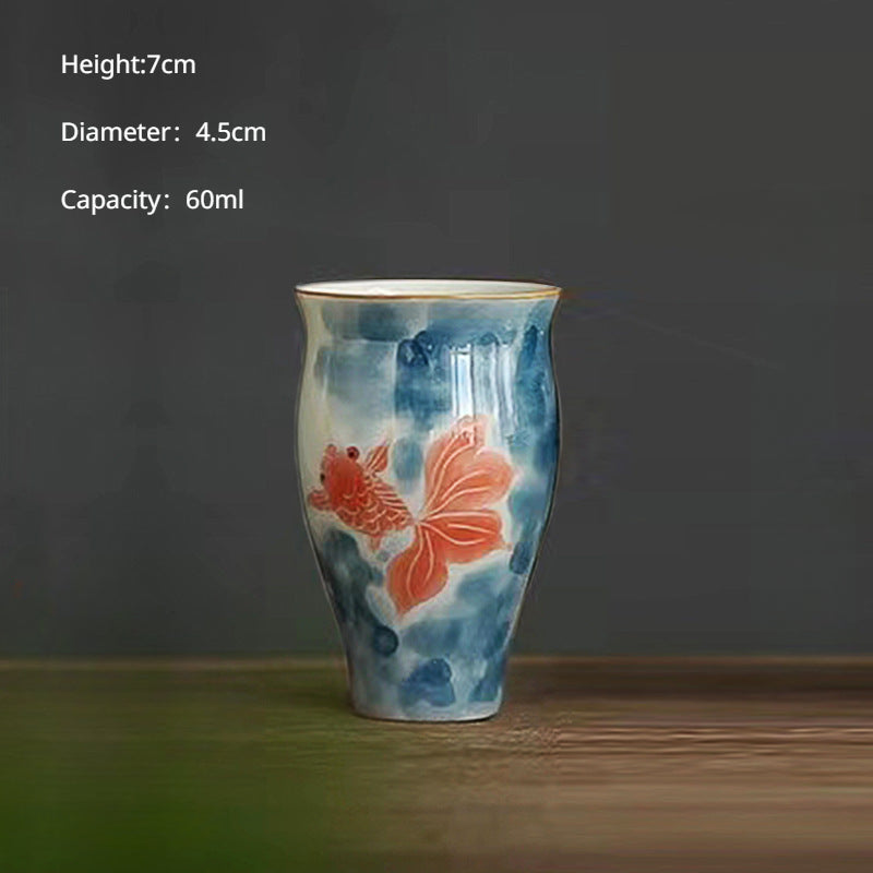 Gray Wood-Grain Hand-drawn Kung Fu Tea Cup