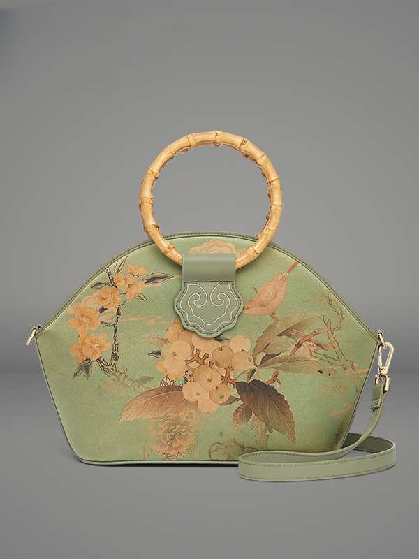 Vintage Loquat Mulberry Silk Leather Handbag