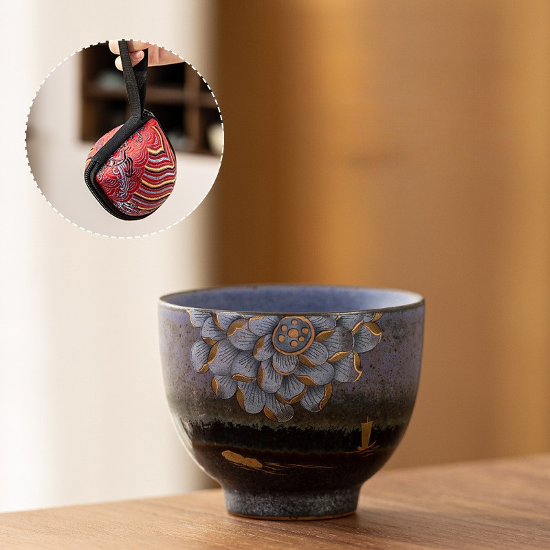 Auspicious Lotus Design Portable Travel Tea Tasting Cup
