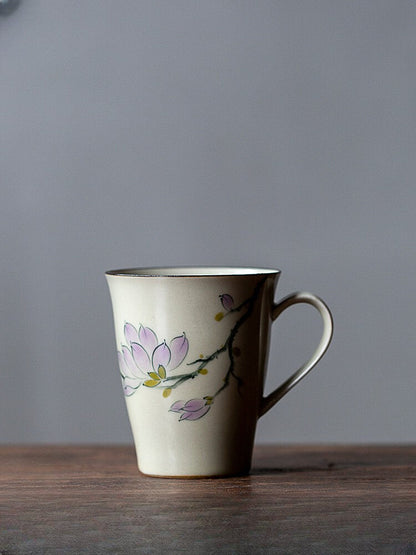 Hand Painted Magnolia Ceramic Coffee Cup