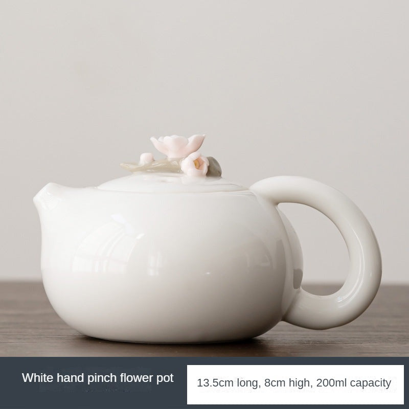 Pinch Flower White Jade Porcelain Teapot