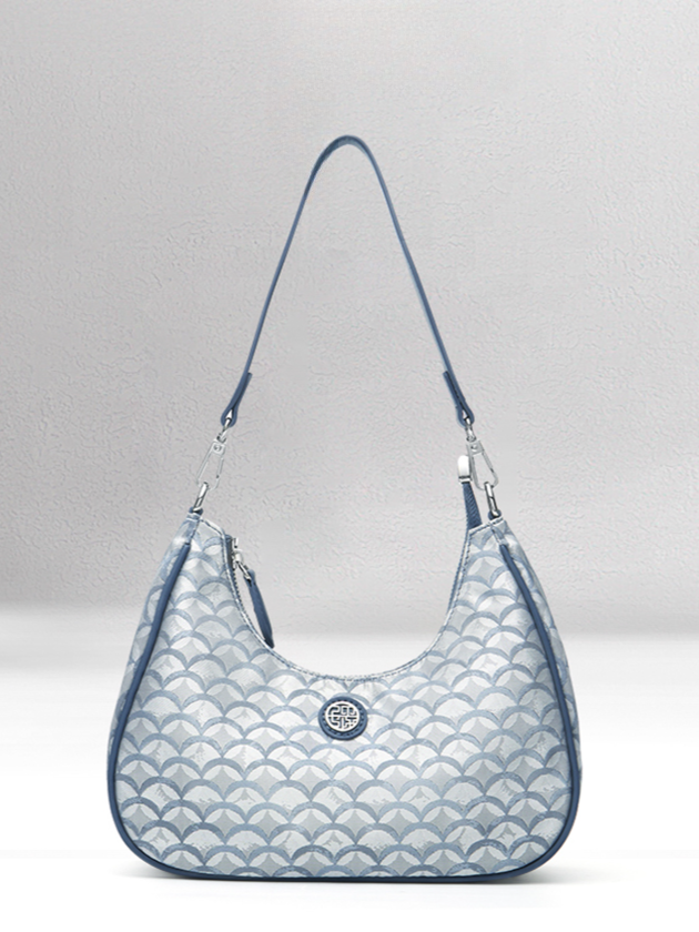 Elegant Wave Pattern Embroidered Nylon Handbag