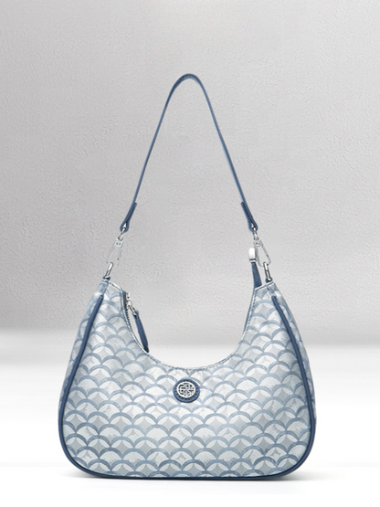 Elegant Wave Pattern Embroidered Nylon Handbag