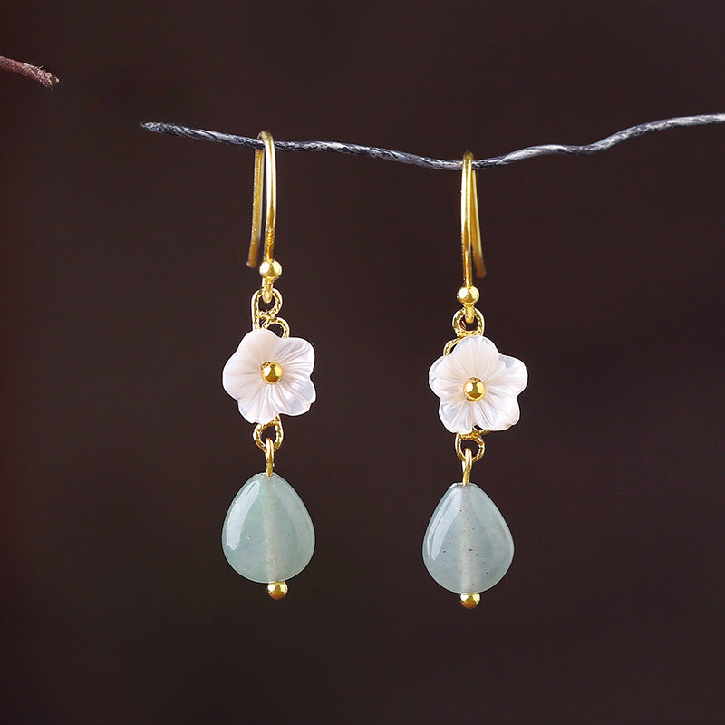 Elegant Shell Flower Dongling Jade Earrings