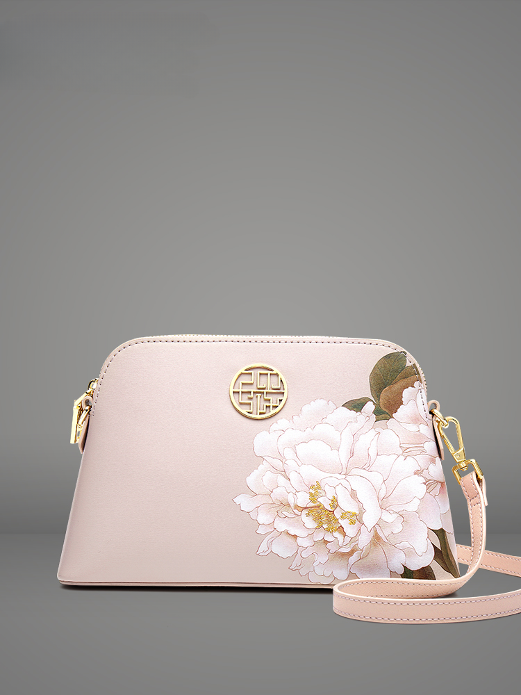 Elegant Gardenia Blossoms Embroidered Leather Shoulder Bag