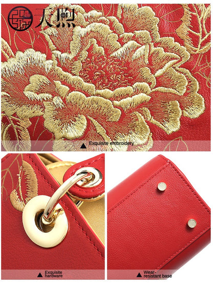 Peony Leather Embroidery Handbag