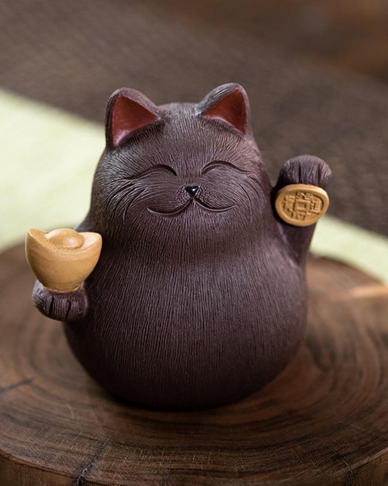 Handmade Wealth Cat Decorative Redware Tea Pet - gloriouscollection