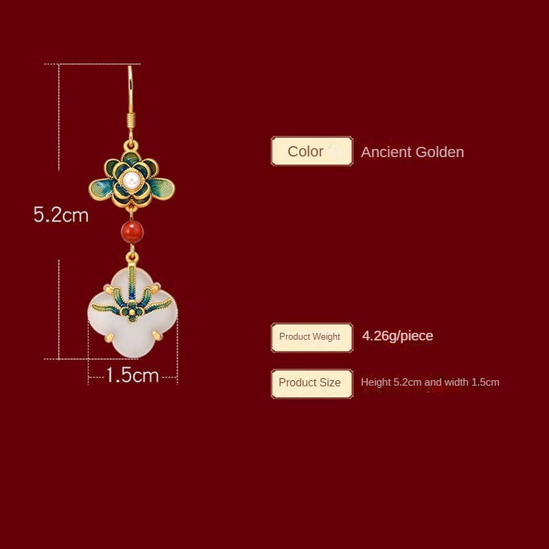 Classical White Jade Enamel Earrings Elegant Retro Style Earrings