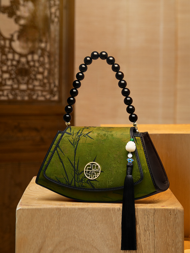 Vintage Bamboo Shadow Watered Gauze Embroidered Leather Shoulder Bag ...