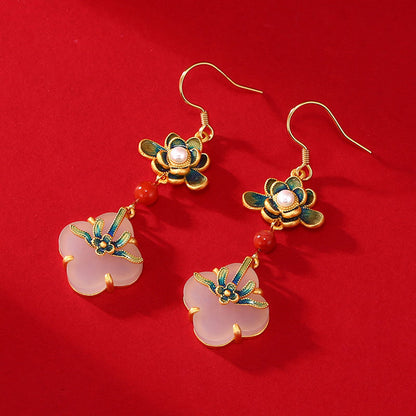 Classical White Jade Enamel Earrings Elegant Retro Style Earrings