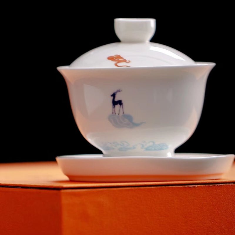 Nuevedeer White Jade Porcelain Gongfu Tea Set