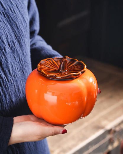 Large Persimmon Tea/Candies/Coffee Beans Ceramic Jar - gloriouscollection