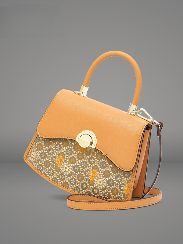 Silk Five-petal Pattern Leather Embroidery Handbag