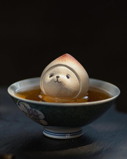 Handmade Baby Peach Panda Decorative Ceramic Tea Pet - gloriouscollection