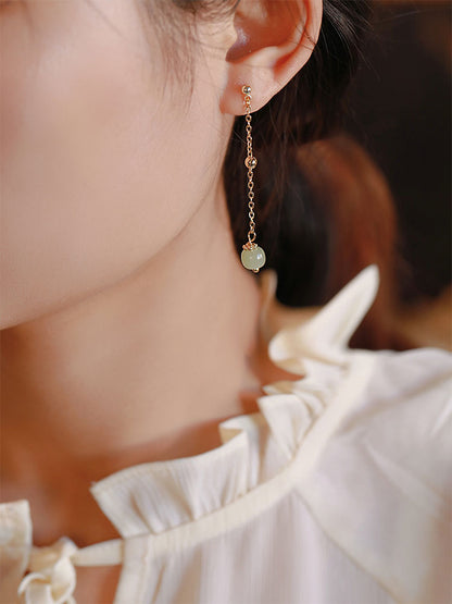 Temperament Hetian Jade Long Earrings