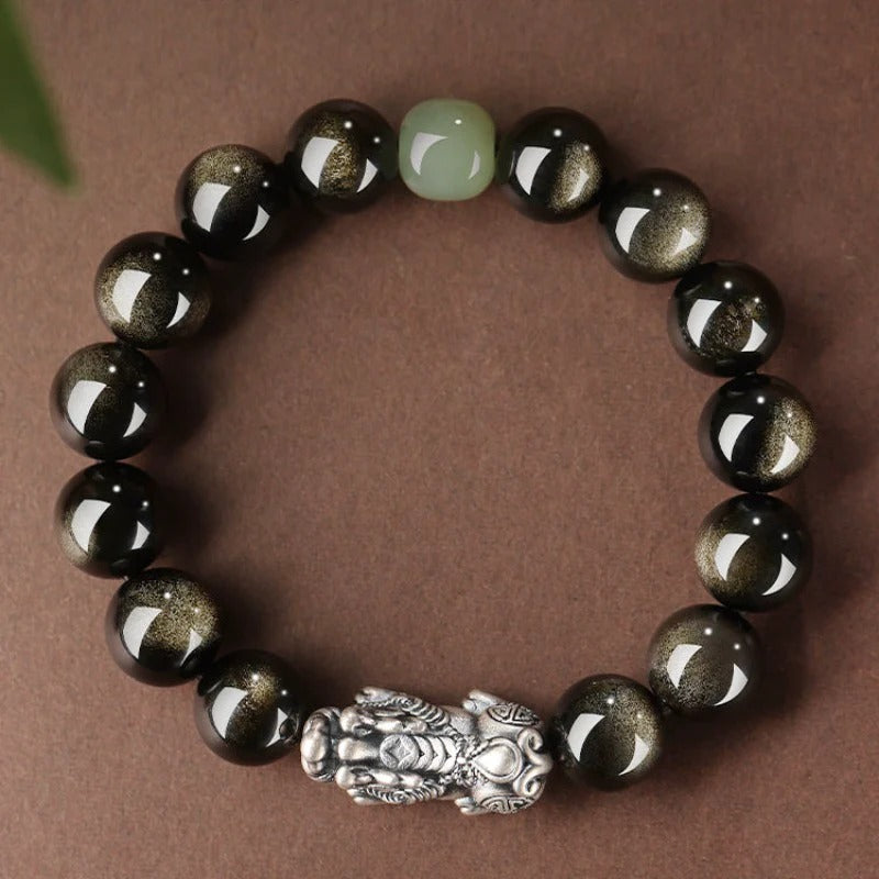 Obsidian Jin Yaoshi Sterling Silver Pi Xiu Bracelet