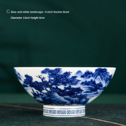 Blue and White Traditional Chinese High-Footed Bowl