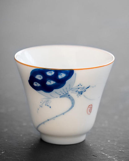 Handpainted Lotus Porcelain Bell Tea Cup - gloriouscollection