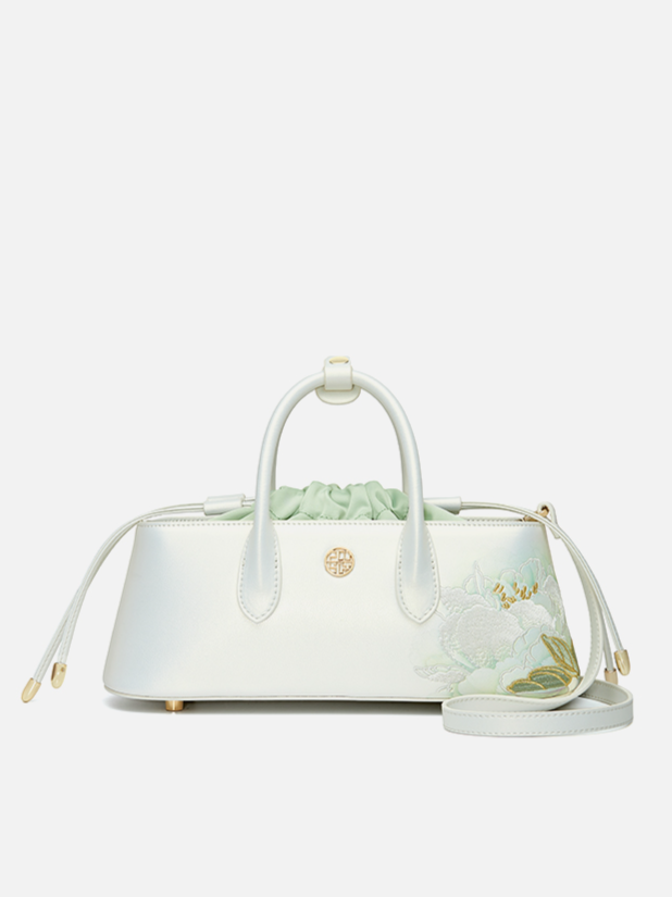 Elegant Hibiscus Embroidered Leather Handbag