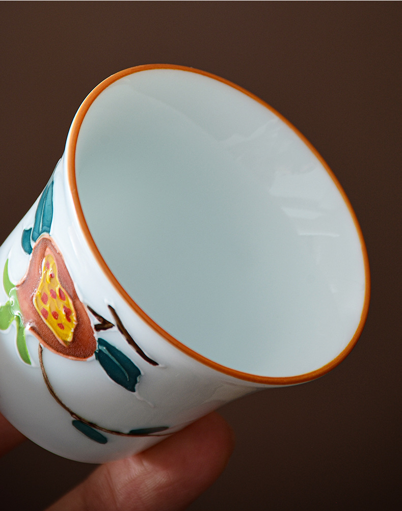 Hand-painted Embossed Lotus Tea Cup